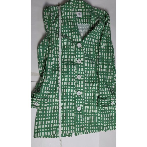 Cabi CIRCUit Green & White Linen Trench Coat Jacket or Dress Size Large - Picture 8 of 12